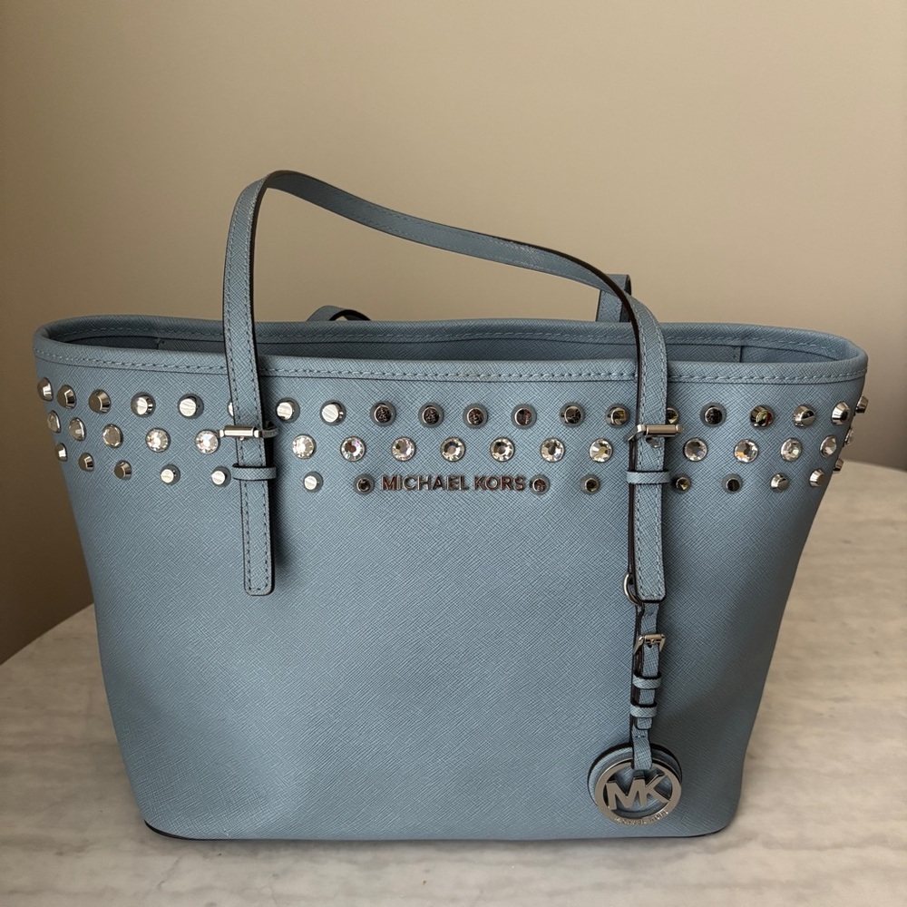 Michael Kors Blue Studded Tote Bag